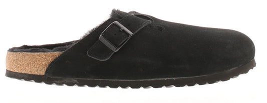 Birkenstock Boston Shearling Suede Leather/Fur Black
