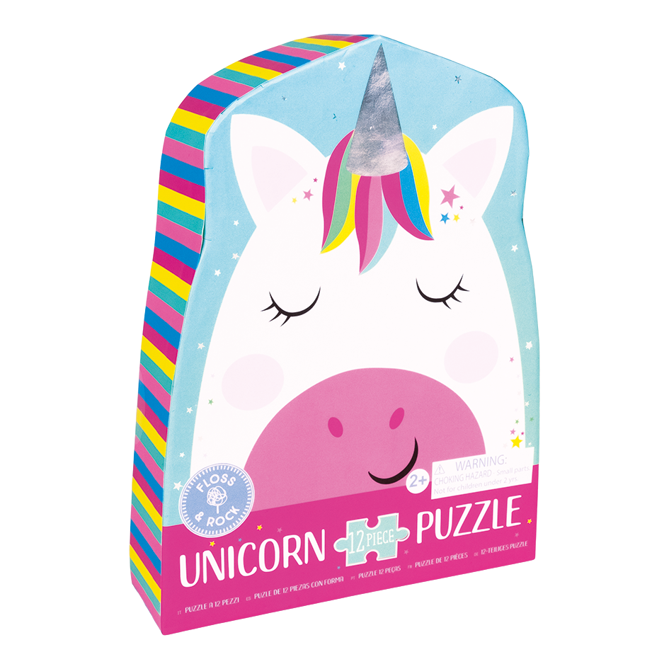 Floss & Rock 12 Piece Shaped Jigsaw in Shaped Box - Rainbow Unicorn