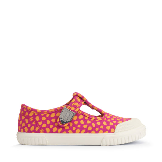 Start-rite Skipper Magenta/orange splash girls t-bar buckle canvas shoes