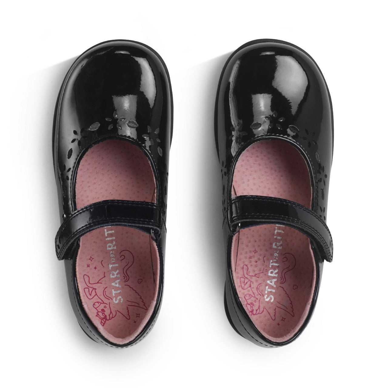 Start-Rite Emily Black Leather and Patent girls rip-tape School Shoe