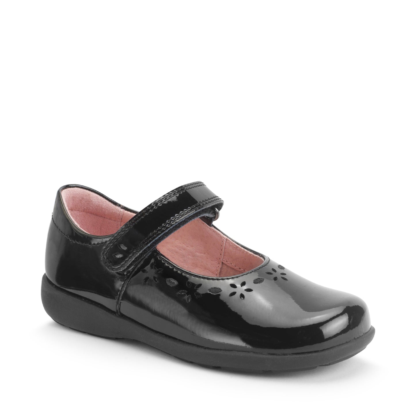 Start-Rite Emily Black Leather and Patent girls rip-tape School Shoe