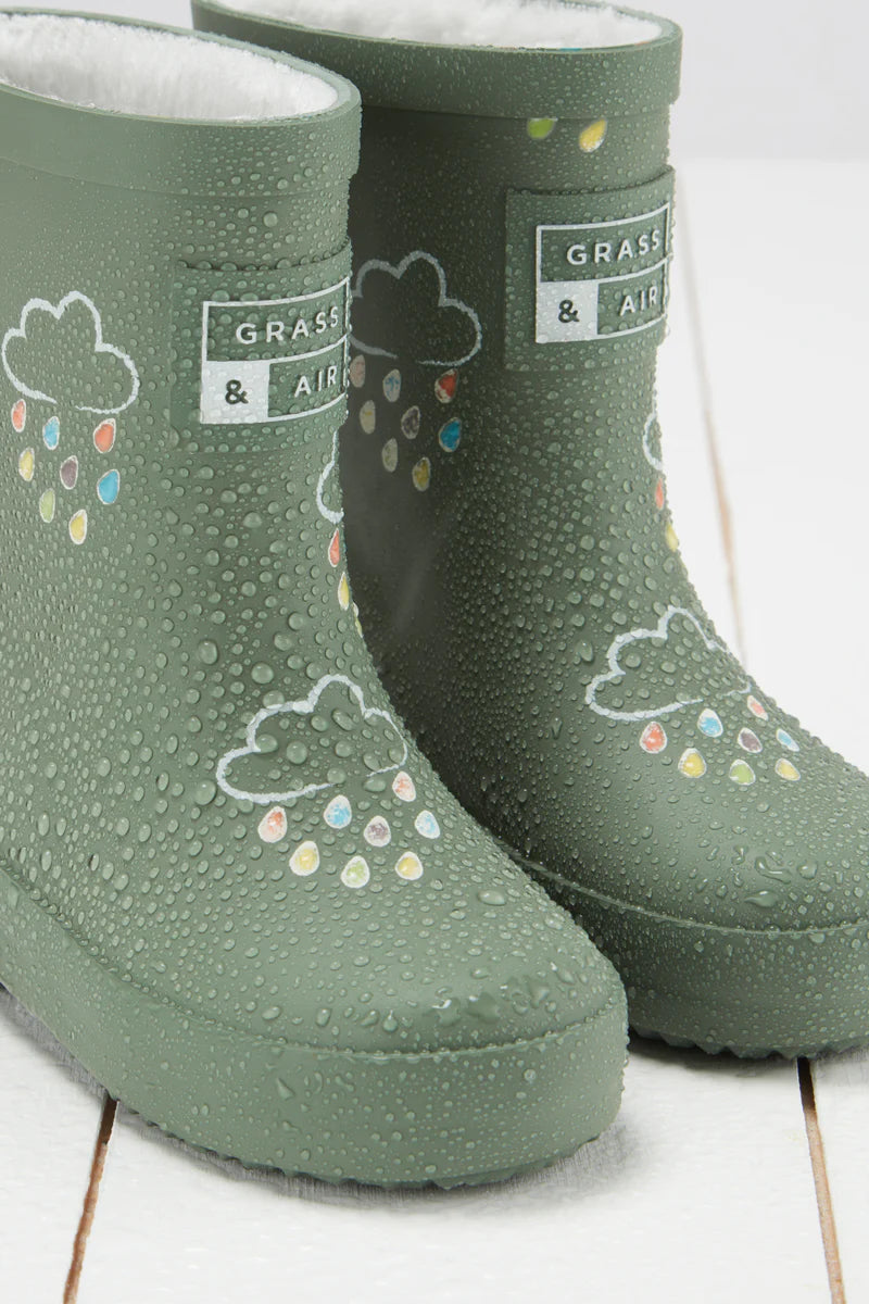 Grass and Air Kids Khaki Green Colour-Changing Kids Wellies