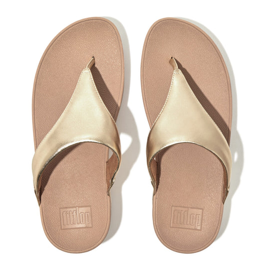 Fitflop LULU Metallic Leather Toe-Post Sandals- Platino