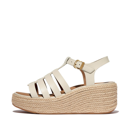 Fitflop PLATFFORMS Espadrille Metallic-Leather Fisherman Wedge Sandals - Paris Beige & Platino