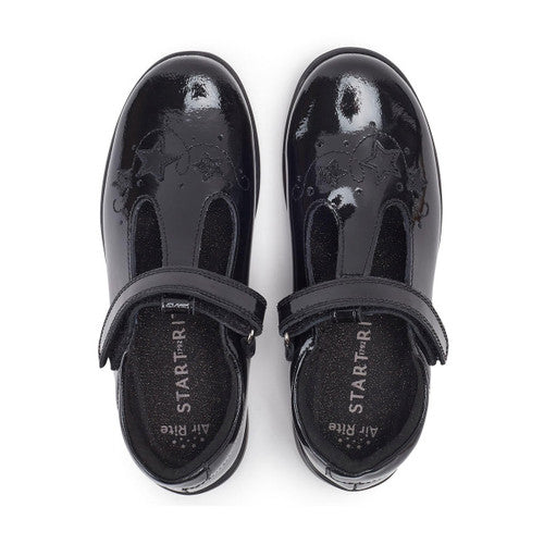 Start-Rite Starjump Girls Black Patent Riptape T-bar School Shoe