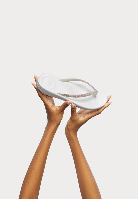 FitFlop IQUSHION Sparkle Ergonomic Flip-Flops - Urban White + Midnight Navy