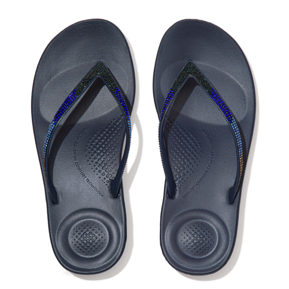 FitFlop IQUSHION Sparkle Ergonomic Flip-Flops - Urban White + Midnight Navy
