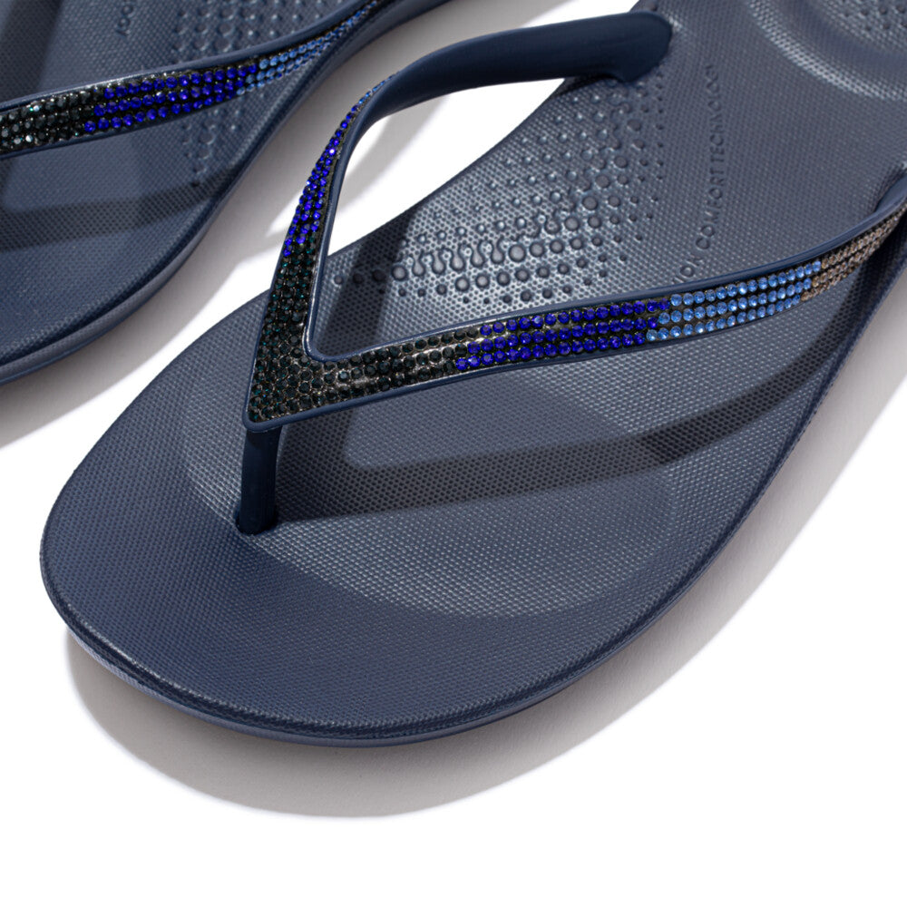 FitFlop IQUSHION Sparkle Ergonomic Flip-Flops - Urban White + Midnight Navy