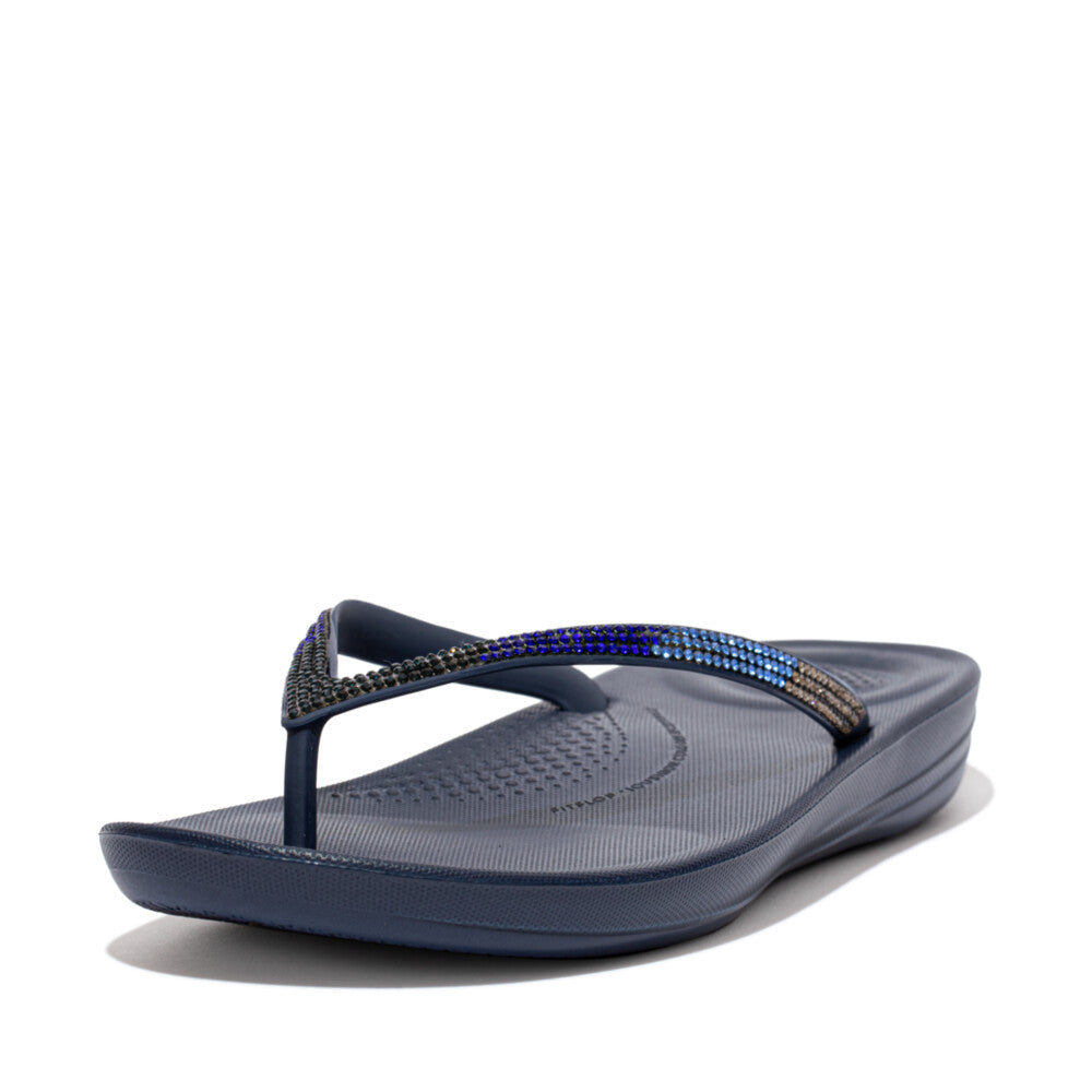 FitFlop IQUSHION Sparkle Ergonomic Flip-Flops - Urban White + Midnight Navy