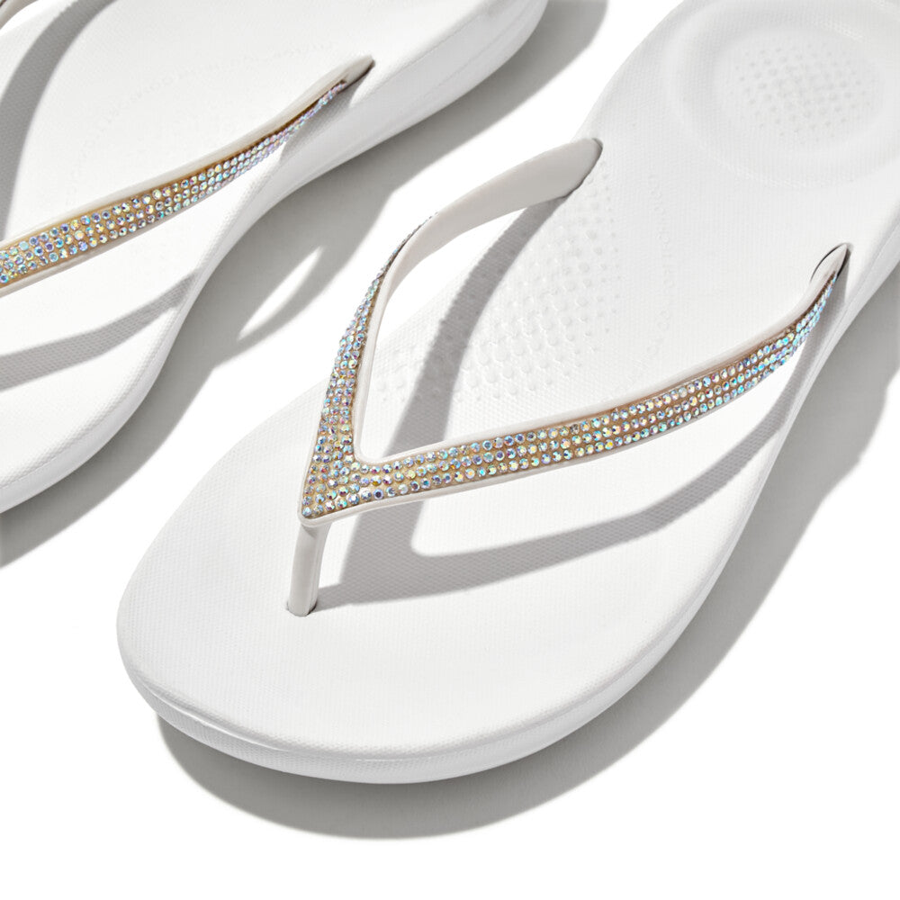 FitFlop IQUSHION Sparkle Ergonomic Flip-Flops - Urban White + Midnight Navy