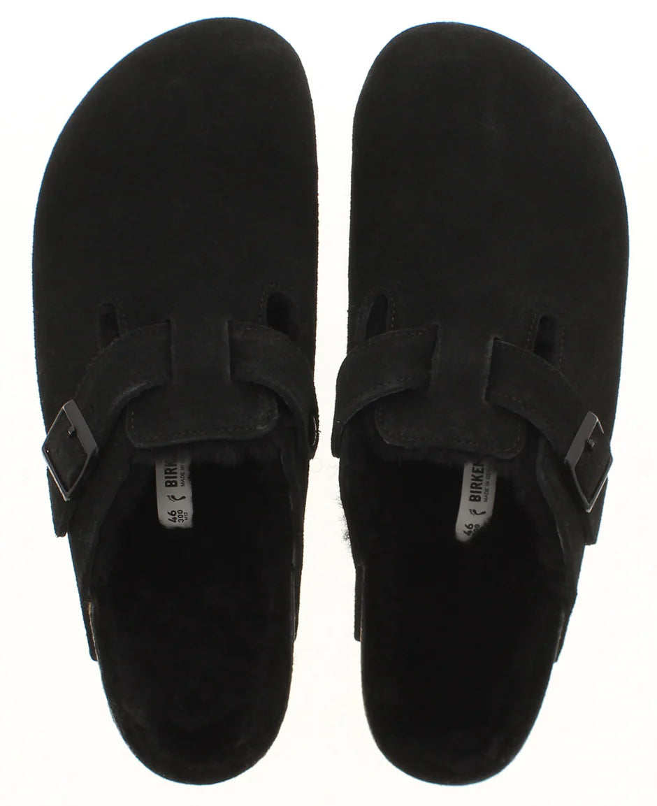 Birkenstock Boston Shearling Suede Leather/Fur Black