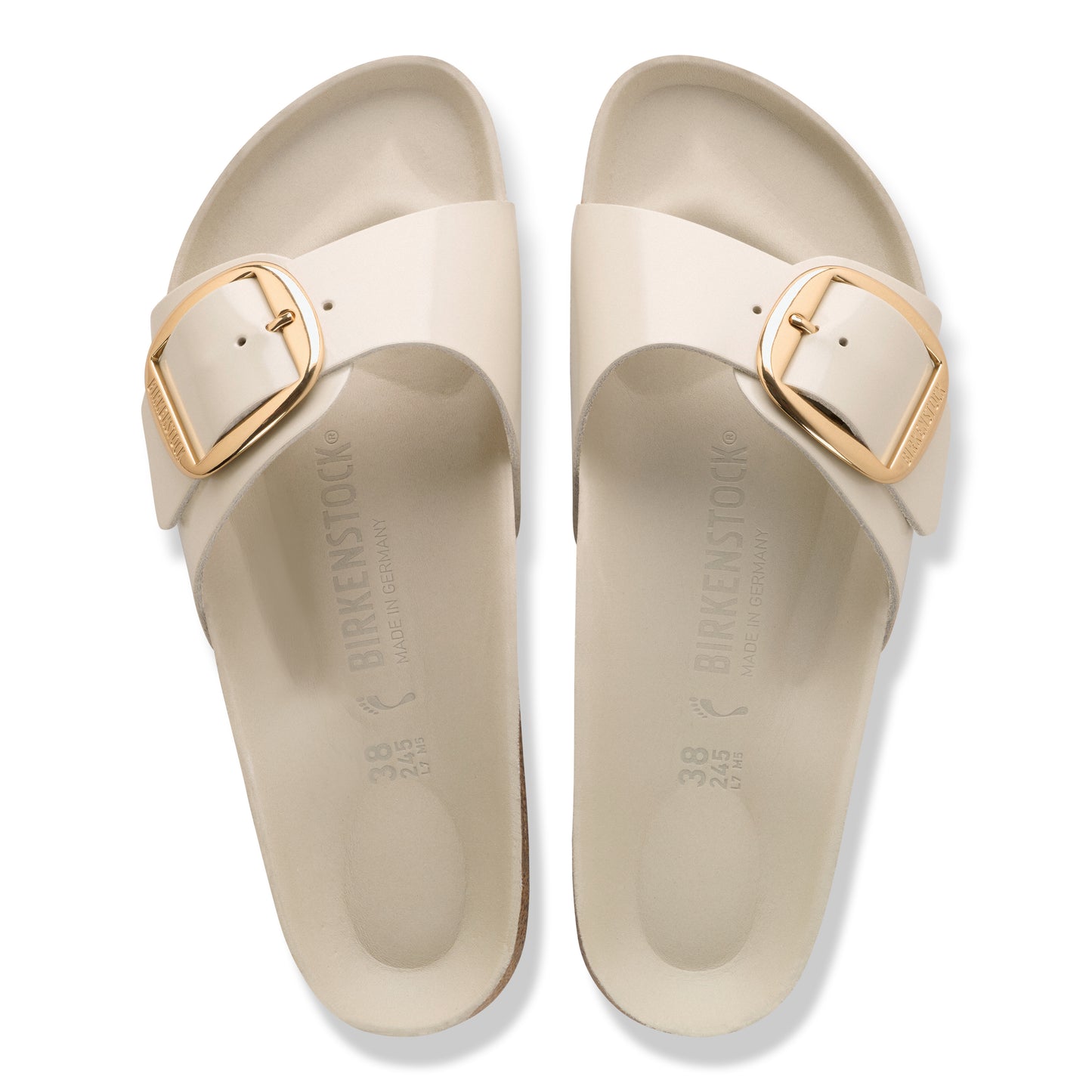 Birkenstock Madrid Big Buckle Leather Patent High Shine Oyster