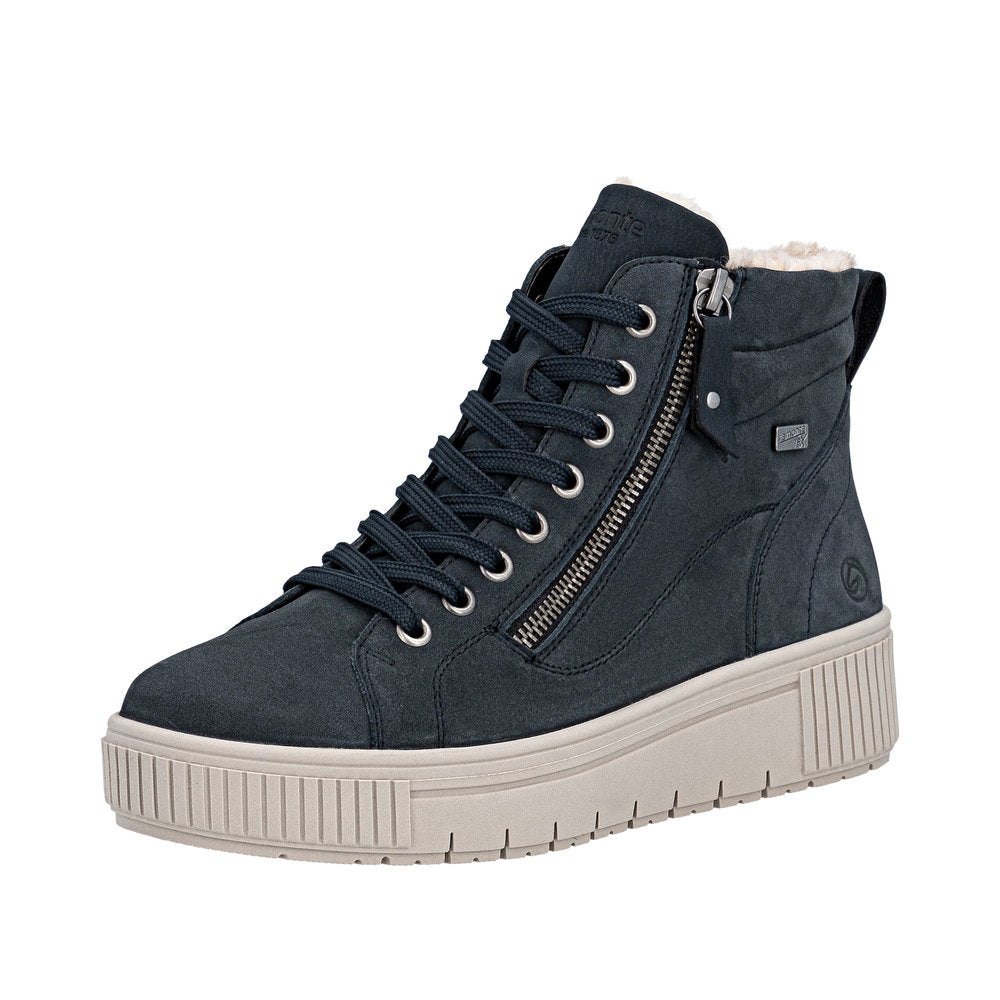 Navy blue waterproof boot with zip