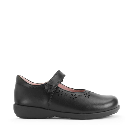 Start-Rite Emily Black Leather and Patent girls rip-tape School Shoe
