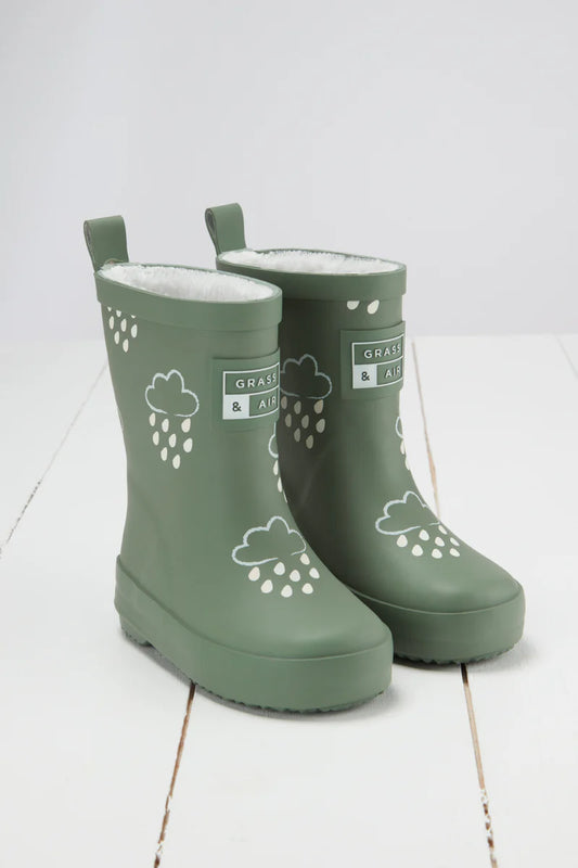 Grass and Air Kids Khaki Green Colour-Changing Kids Wellies
