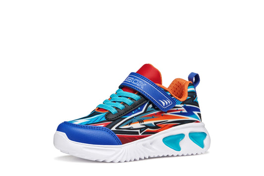 Geox Assister J45DZB Royal/Orange light up trainers