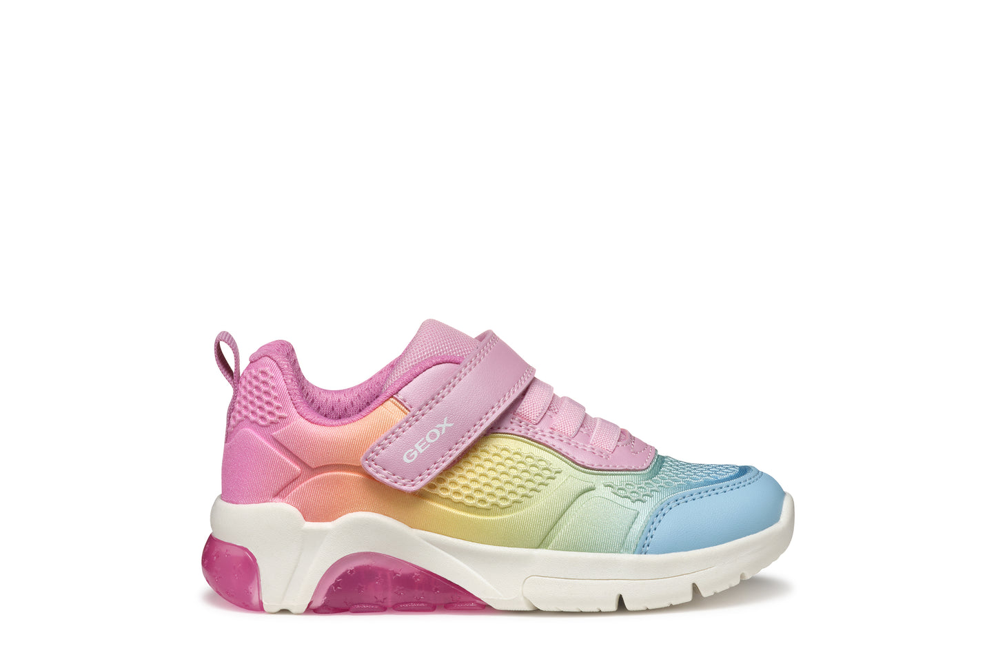 GEOX J46M4C FADINLIGHT GIRLS TRAINER PINK/MULTICLOUR WITH LIGHTS