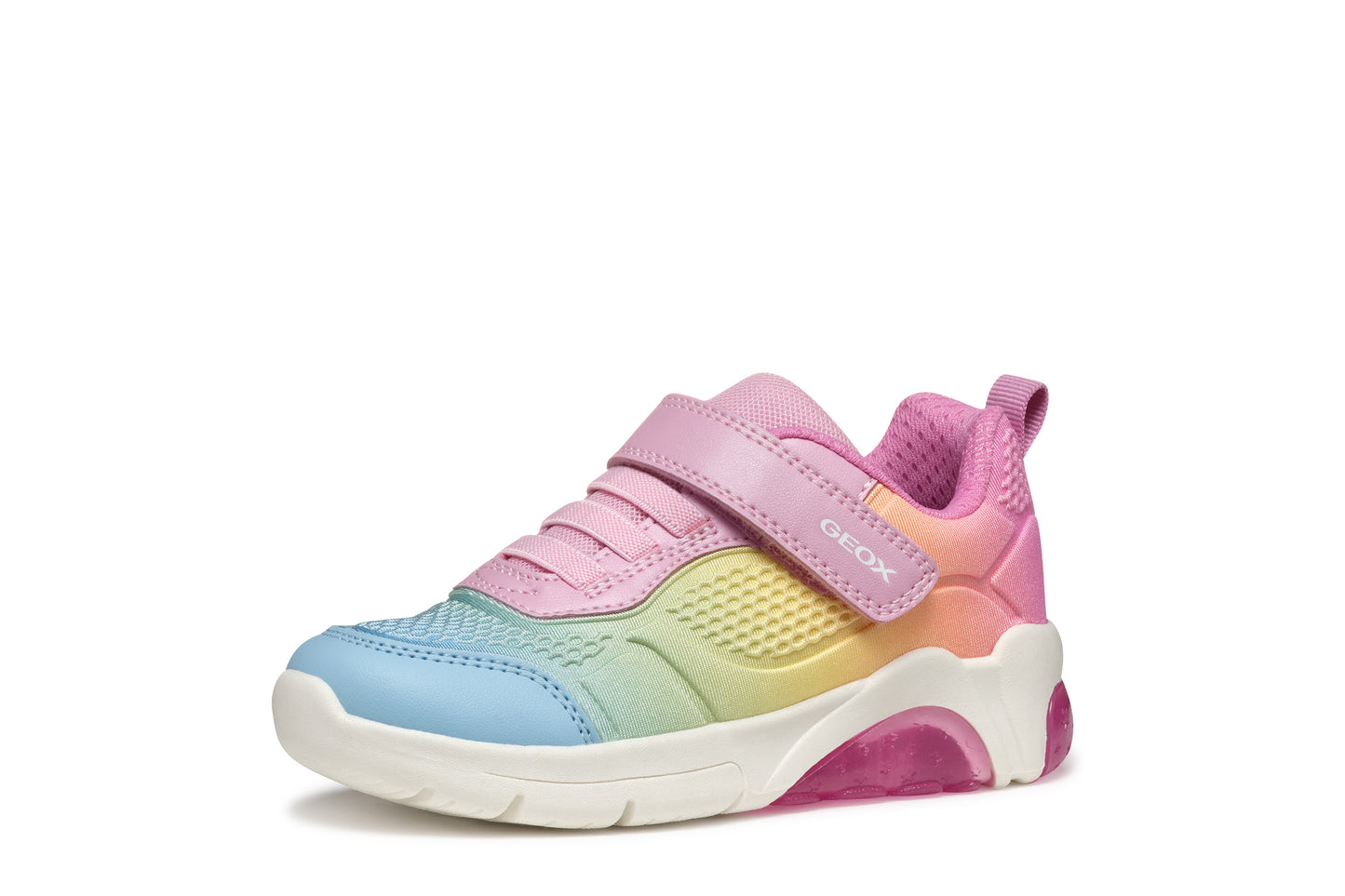 GEOX J46M4C FADINLIGHT GIRLS TRAINER PINK/MULTICLOUR WITH LIGHTS