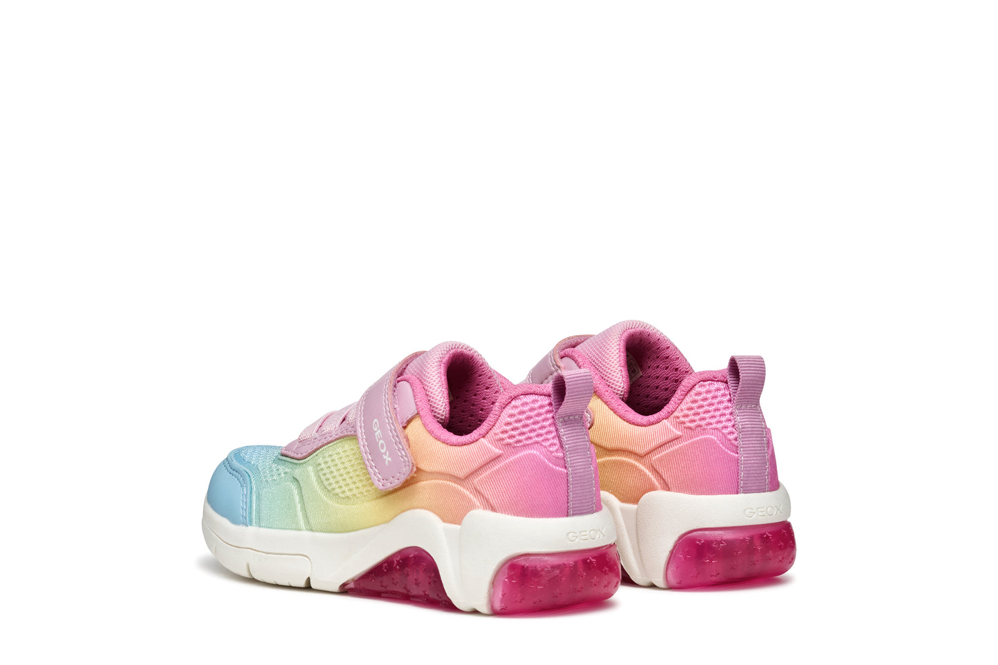 GEOX J46M4C FADINLIGHT GIRLS TRAINER PINK/MULTICLOUR WITH LIGHTS