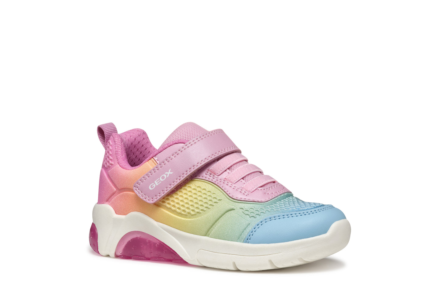 GEOX J46M4C FADINLIGHT GIRLS TRAINER PINK/MULTICLOUR WITH LIGHTS