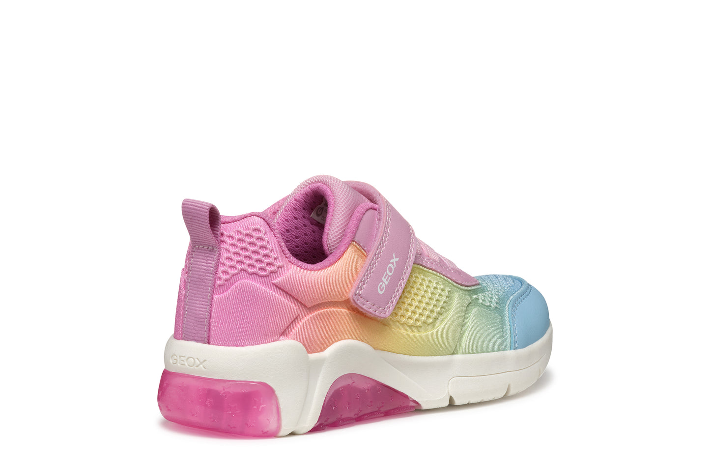 GEOX J46M4C FADINLIGHT GIRLS TRAINER PINK/MULTICLOUR WITH LIGHTS