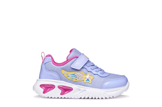 GEOX J55E9B ASSISTER GIRLS TRAINER LAVENDER/FUCHSIA WITH LIGHTS