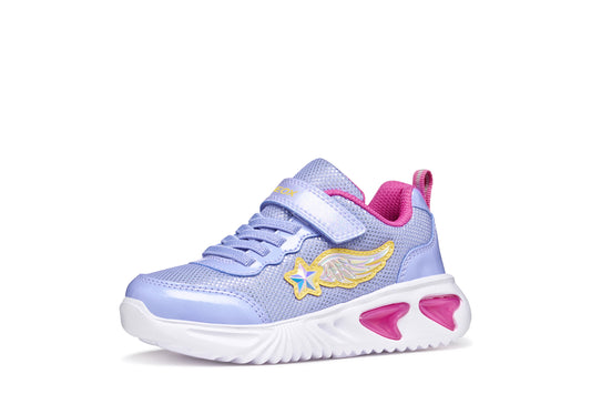 GEOX J55E9B ASSISTER GIRLS TRAINER LAVENDER/FUCHSIA WITH LIGHTS