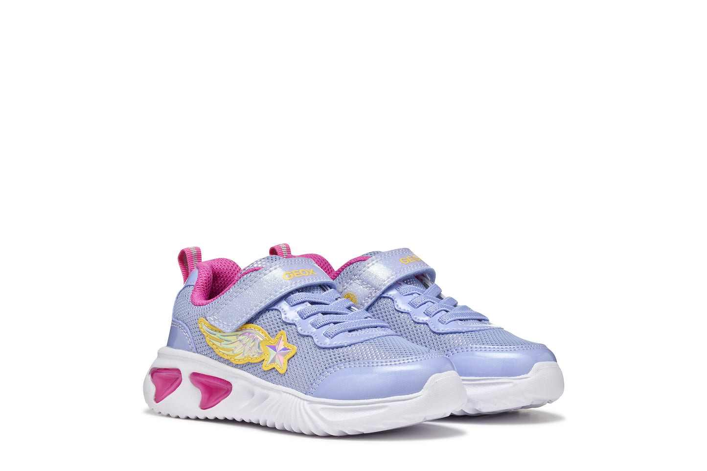 GEOX J55E9B ASSISTER GIRLS TRAINER LAVENDER/FUCHSIA WITH LIGHTS
