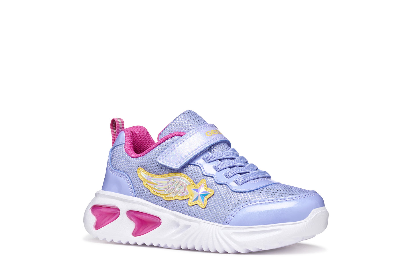 GEOX J55E9B ASSISTER GIRLS TRAINER LAVENDER/FUCHSIA WITH LIGHTS