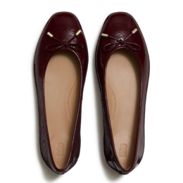 Fitflop Delicato Bow Textured Patent-Leather Ballet Flats Dark Merlot