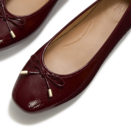 Fitflop Delicato Bow Textured Patent-Leather Ballet Flats Dark Merlot