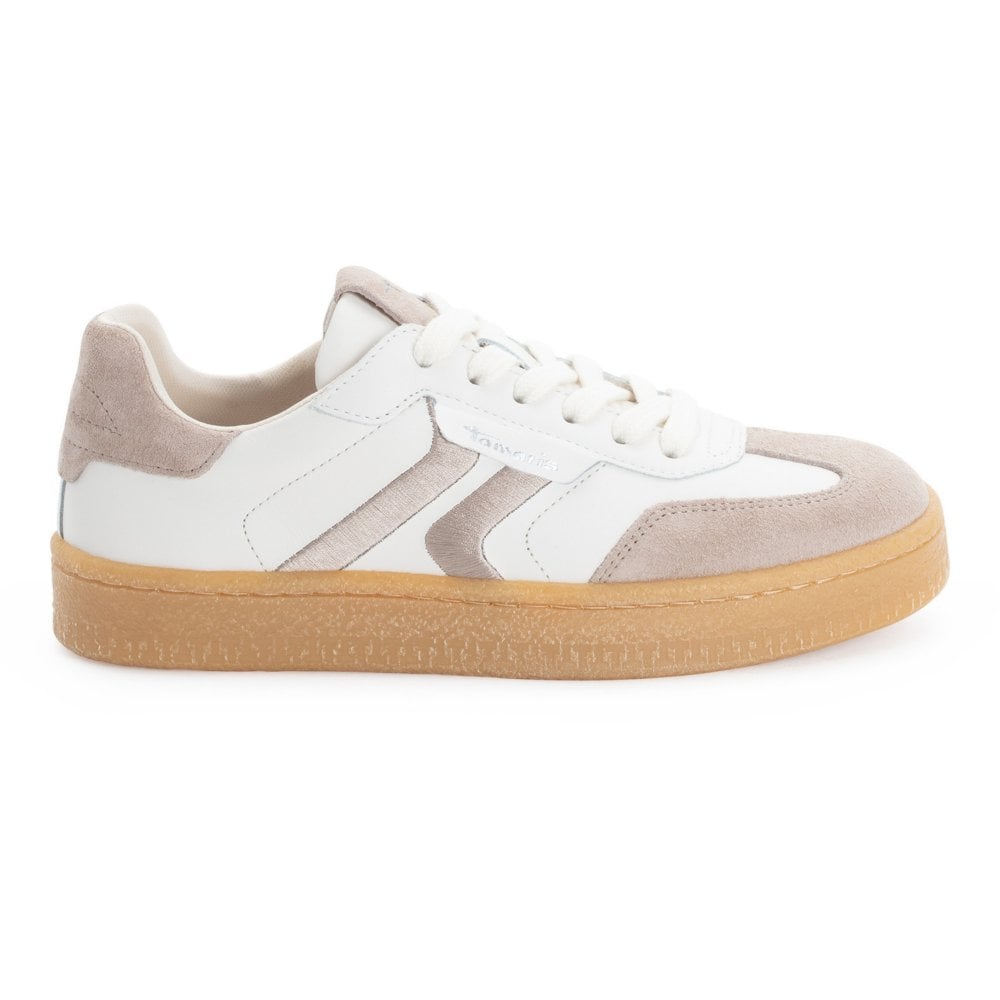 Tamaris Women's 23723 White Combi Leather Trainer