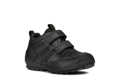 Geox Savage Boys School Shoe in smooth black leather