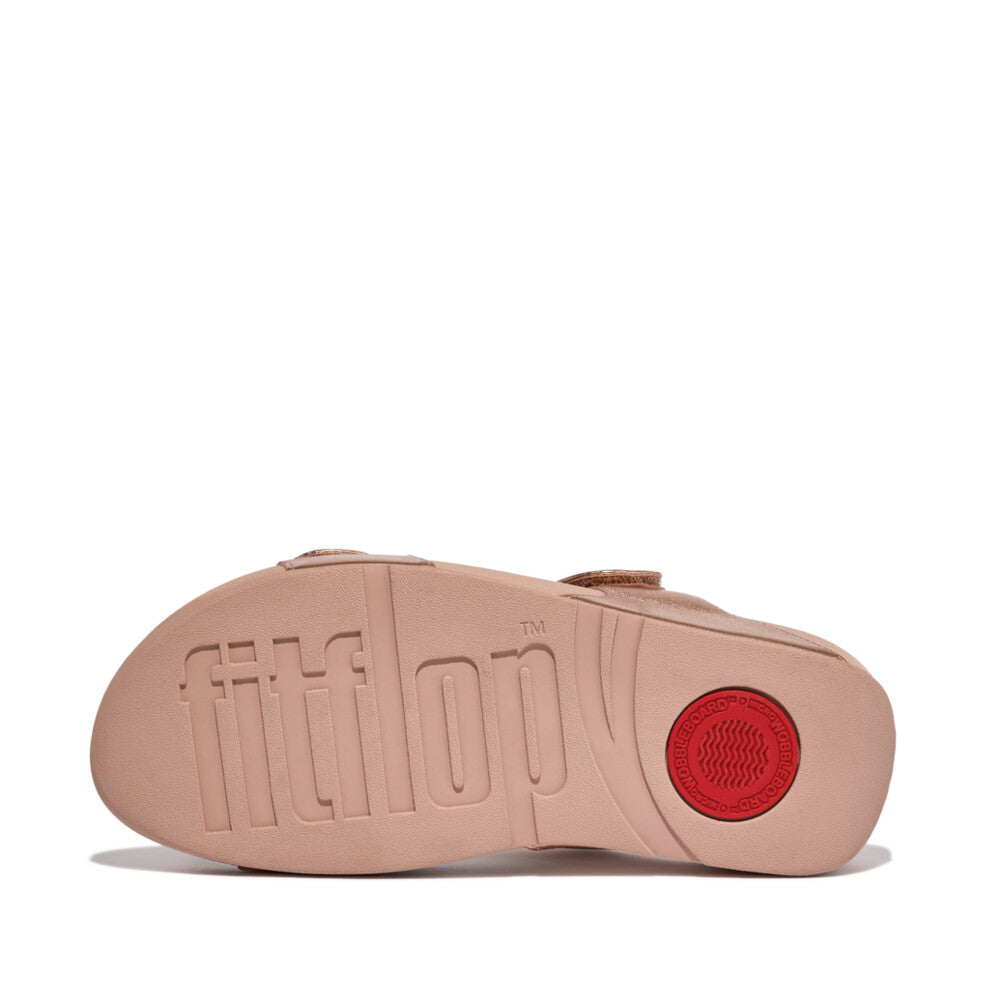 FitFlop Lulu Adjustable Leather Slides - Rose Gold